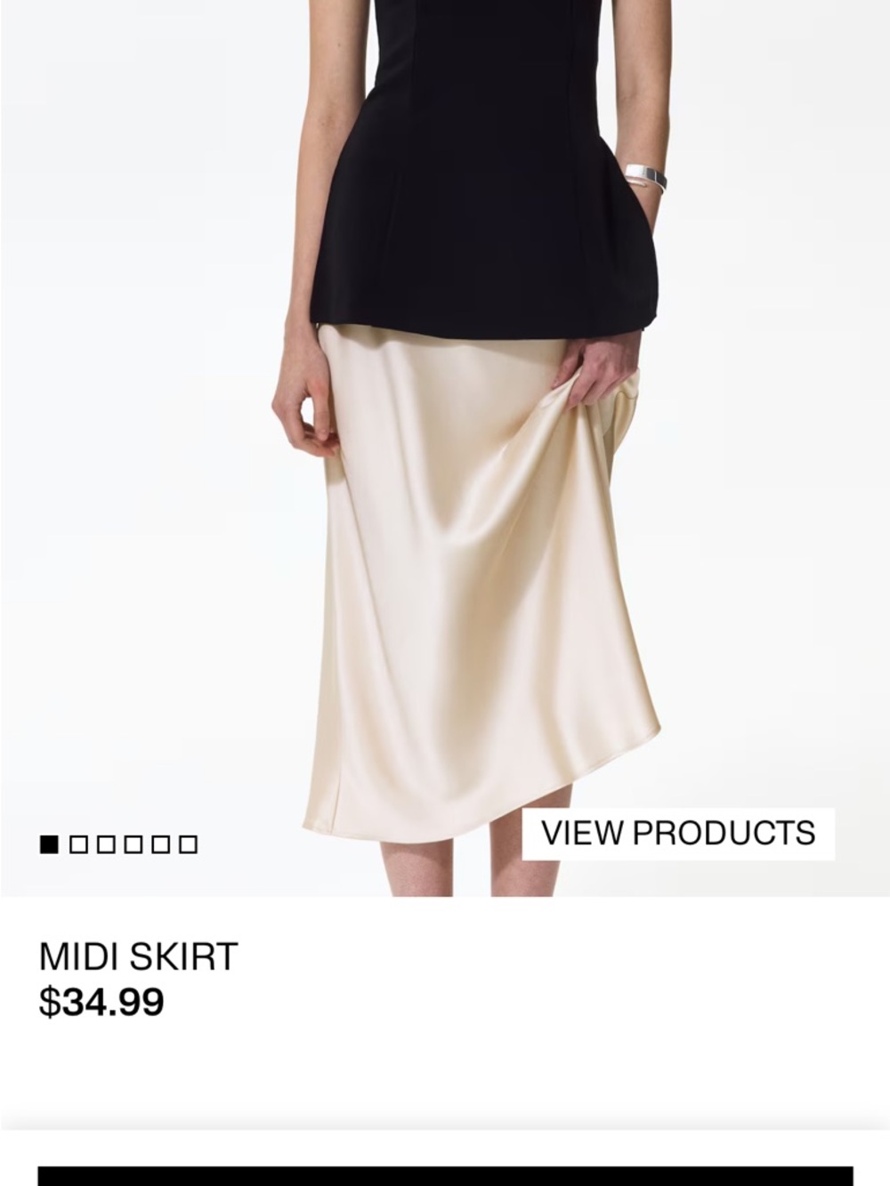 H&M Satin Midi Skirt in Light Beige
